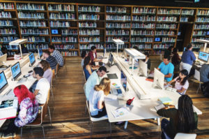 People working in a library